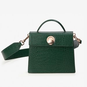 Green Croc Top Handle Bag